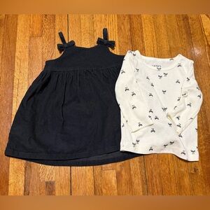 Black Tie-Shoulder Dress with Cream Bow-Print Top